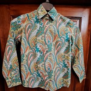 Lands' End no iron Pinpoint Oxford long sleeve button down 4P paisley floral